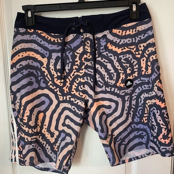 Adidas Coolmaze Purple and Orange Patterned Swim Shorts Size 32 - Picture 1 of 4